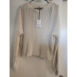 Hippie Rose - Cream Ribbed Knit Cropped Sweater - Size Large - NWT Cozy